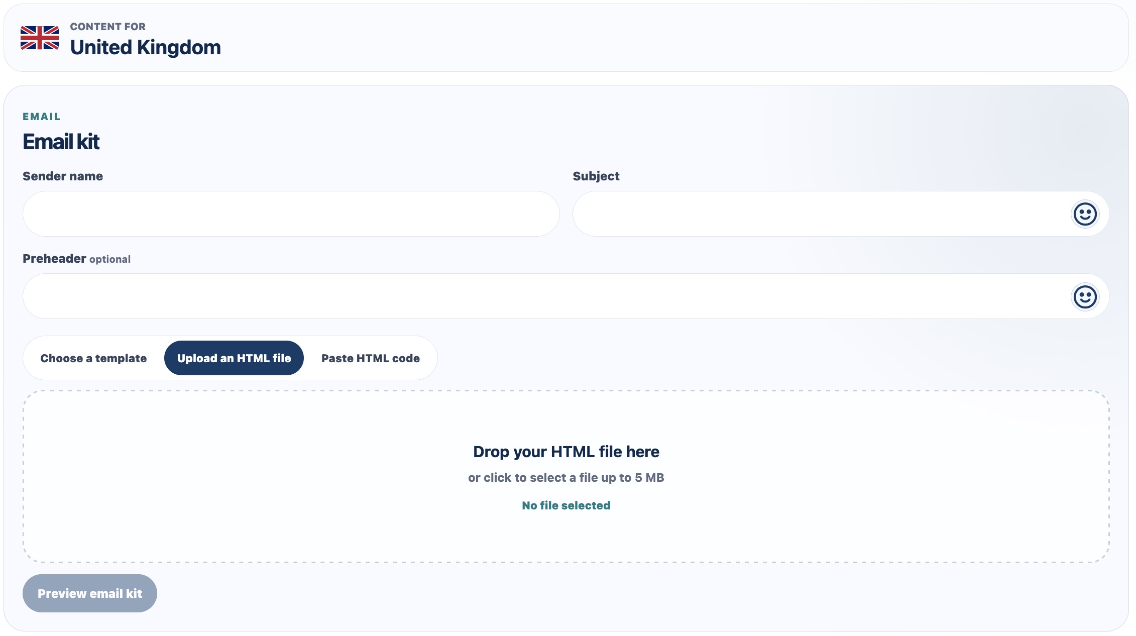 Preparing an email kit in the DMS Europe platform