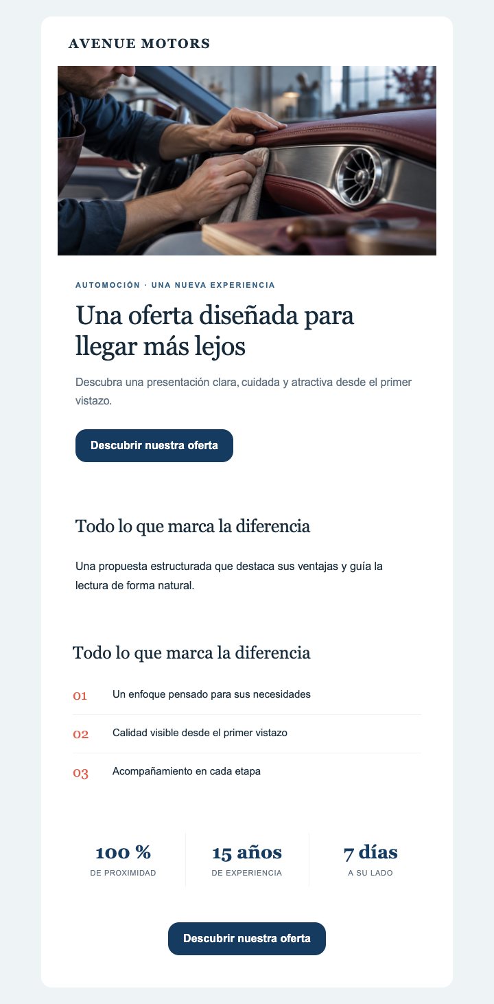Vista previa del template Automoción — Editorial — Con imágenes