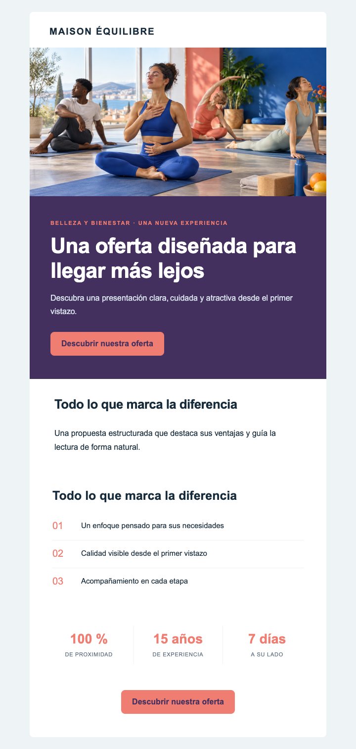 Vista previa del template Belleza, deporte y bienestar — Impacto comercial · Bienestar — Con imágenes