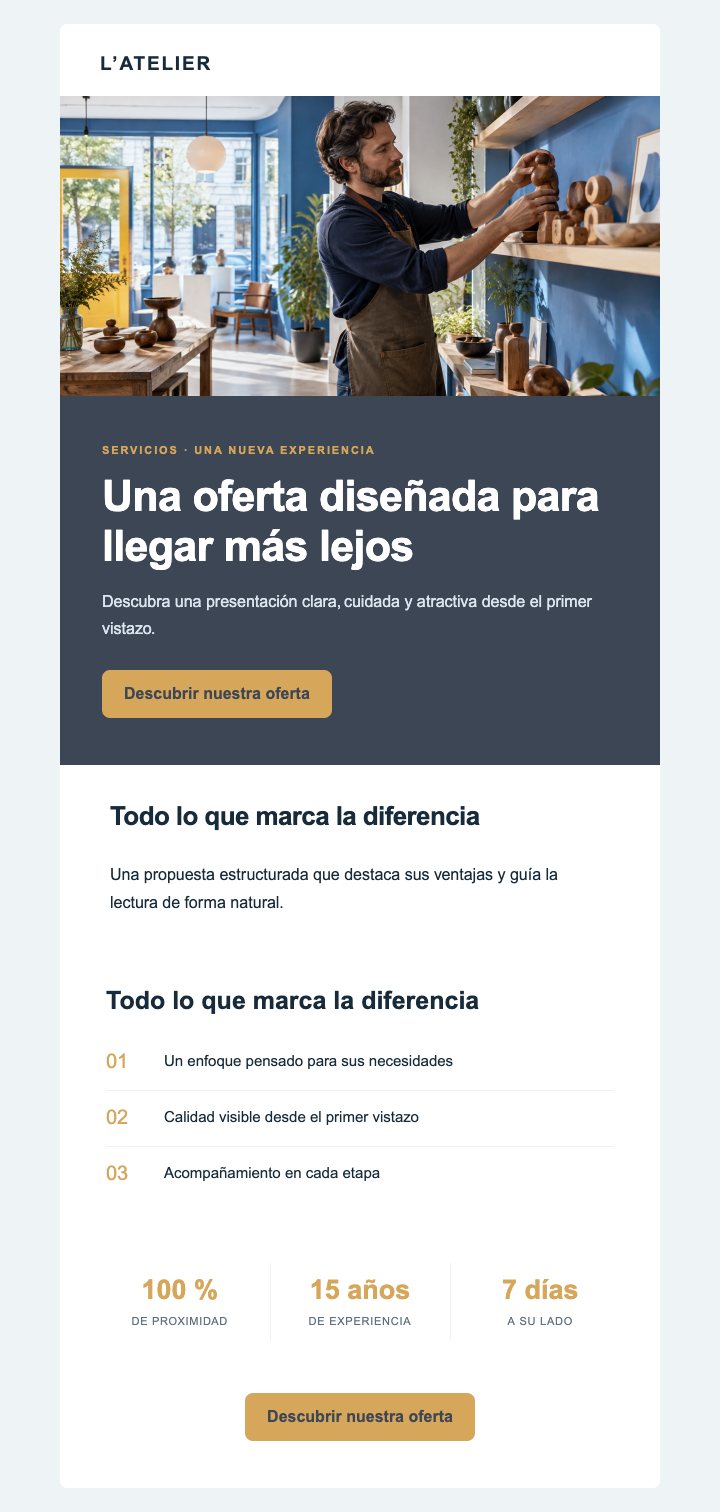 Vista previa del template Otros sectores — Impacto comercial · Artesanía y comercios locales — Con imágenes
