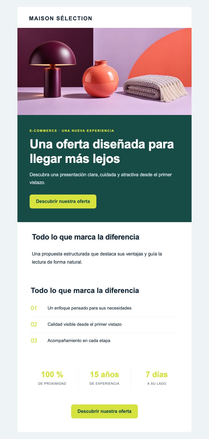 Vista previa del template E-commerce — Impacto comercial · Selección de productos — Con imágenes