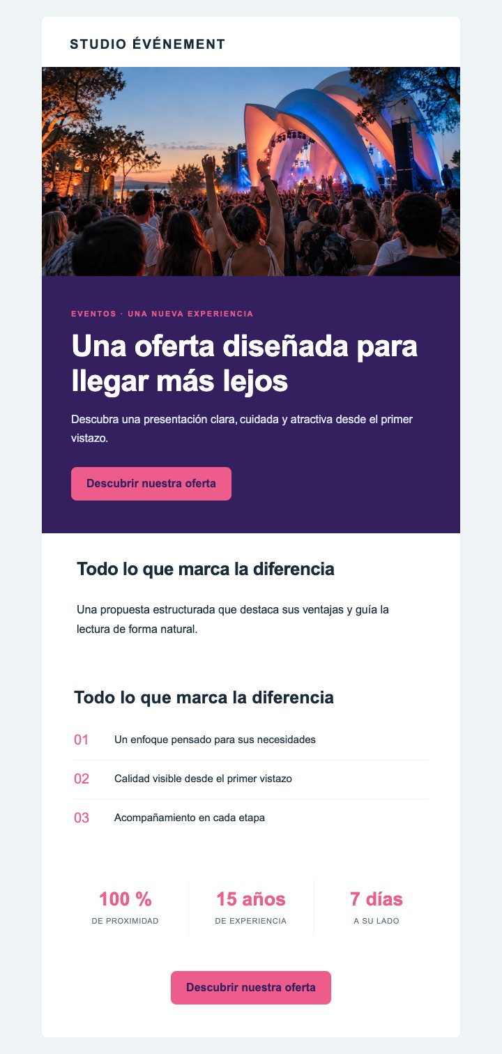 Vista previa del template Eventos — Impacto comercial — Con imágenes