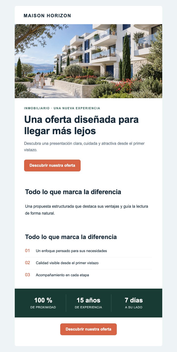 Vista previa del template Inmobiliario — Impacto comercial — Con imágenes